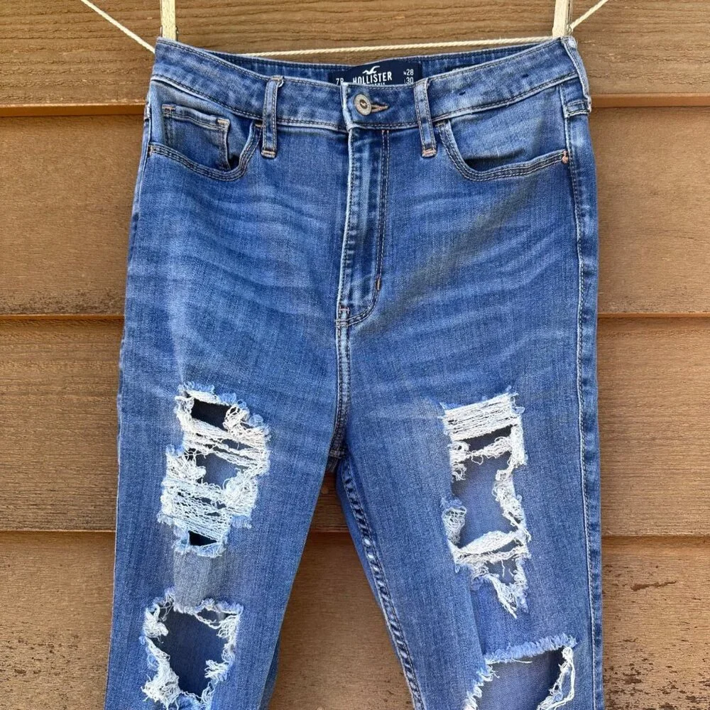 Hollister Curvy Ultra High-Rise Super Skinny Womens Ripped Blue Jeans W28 L30 Si - Picture 4 of 12